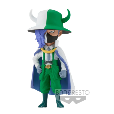 Figura colecionável masculina com chapéu branco e verde com chifres