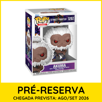 Figura Funko Pop Akuma Street Fighter na caixa com indicação pré-reserva