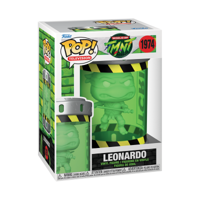 Figura de vinil Leonardo TMNT verde translúcida na caixa POP! Television.
