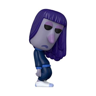 Figura estilizada de vinil com cabelo roxo e roupa azul