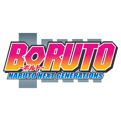Logótipo de BORUTO NARUTO NEXT GENERATIONS em cores rosa, amarelo e azul sobre fundo branco