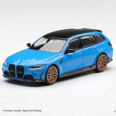 Miniatura carro BMW azul com tejadilho preto e jantes castanhas