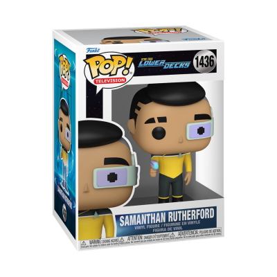Funko Pop! de Samantha Rutherford na caixa com janela transparente.