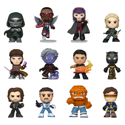 Figuras colecionáveis de vinil de personagens Marvel com roupas e acessórios distintos