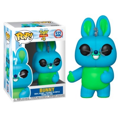 Figura Funko Pop! Bunny Toy Story 4 vinil azul e verde com a sua caixa.