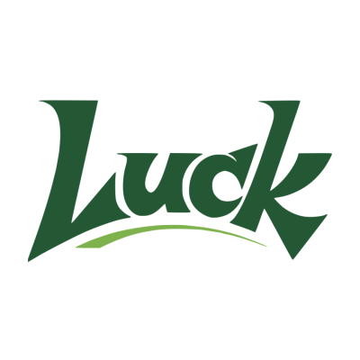 Logotipo com a palavra Luck em verde escuro e linha verde clara