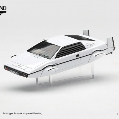 Miniatura branca do carro Lotus Esprit de James Bond com base transparente