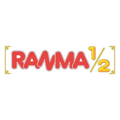 Texto RANMA 1/2 em vermelho e amarelo com moldura amarela