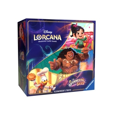 Caixa do jogo de cartas Disney Lorcana com personagens animados