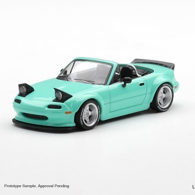 Miniatura de carro desportivo conversível verde água com faróis pop-up