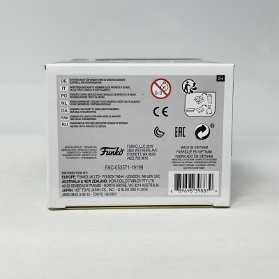 Embalagem branca Funko Pop com texto e código de barras