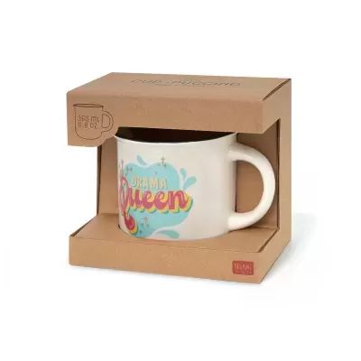 Caneca Drama Queen em cerâmica dentro de caixa de cartão castanho
