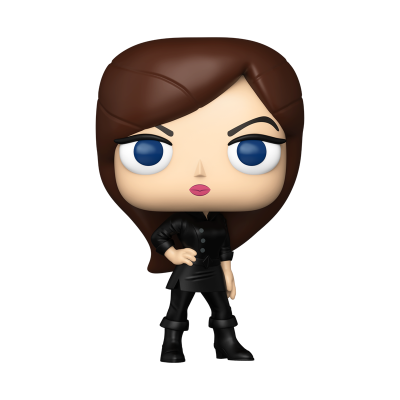 Figura Funko Pop com cabelo castanho e roupa preta