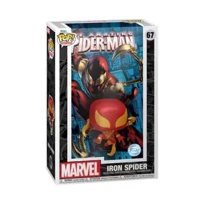 Figura Funko Pop! Marvel Iron Spider na caixa com design do Homem-Aranha