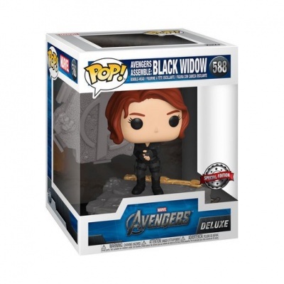 Figura POP! Black Widow Avengers na caixa de colecionador