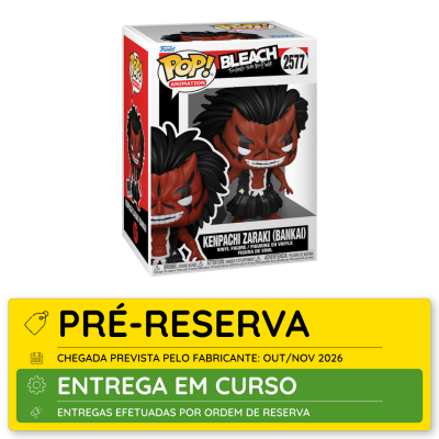 Figura Funko Pop Kenpachi Zaraki (Bankai) da Bleach em caixa com etiqueta de pré-reserva