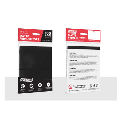 Embalagem de 100 sleeves opacos pretos para cartas, tamanho 63,5x88 mm da Eurotretor