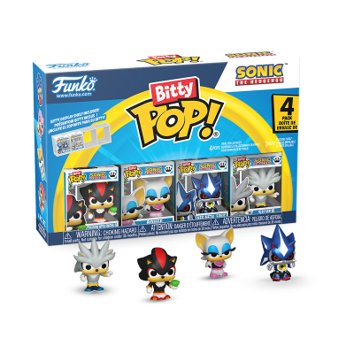 Pack de 4 figuras colecionáveis Bitty Pop! Sonic The Hedgehog da Funko em caixa azul, branca e amarela