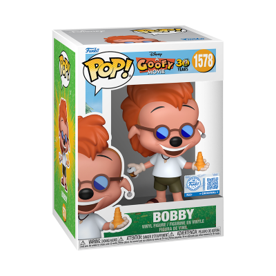 Figura POP! vinil de Bobby do filme Disney Goofy 3D Movie na embalagem