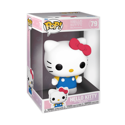 Figura Funko Pop! Vinil Hello Kitty vestido azul laço vermelho na cabeça na embalagem