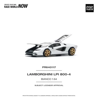 Miniatura Lamborghini LPI 800-4 branca com portas abertas e jantes douradas