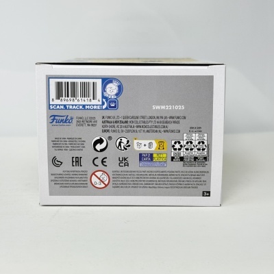 Embalagem branca com códigos de barras, advertências e texto SWM221025 na parte traseira.