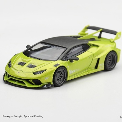 Miniatura de carro desportivo verde lima com tejadilho preto e spoiler