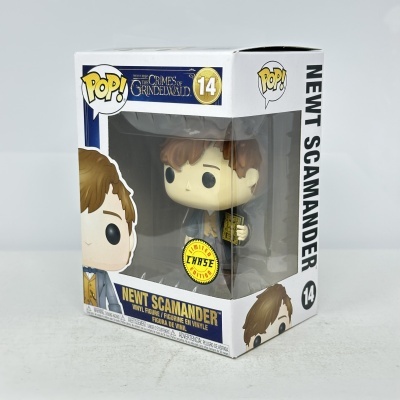 Figurina Funko Pop! Newt Scamander da coleção Fantastic Beasts numa caixa com janela transparente.