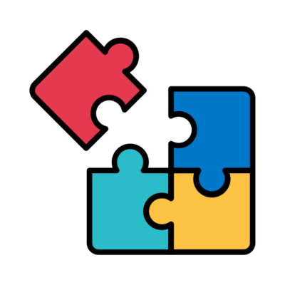 Peças de puzzle coloridas interligadas em fundo branco