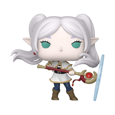 Figura de vinil Funko Pop de personagem feminina com cabelo branco e arma com escudo azul