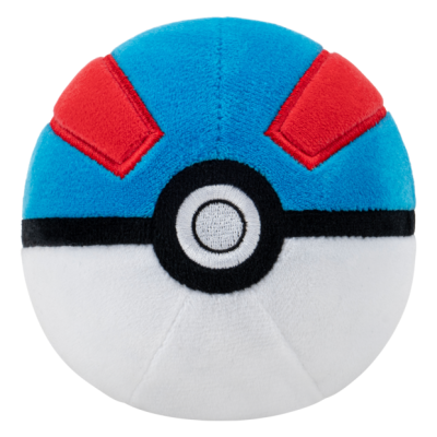 Pelúcia em forma de Pokébola Master Ball azul, branca e vermelha