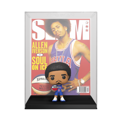 Display com mini figura Funko Pop Allen Iverson e capa revista SLAM