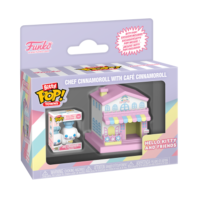 Embalagem Funko Bitty Pop! Towns com mini figura Chef Cinnamoroll e casa pastel