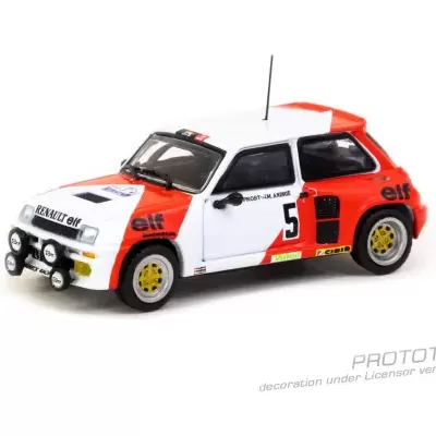 Miniatura de carro de corrida Renault branco e vermelho com inscrições e rodas douradas