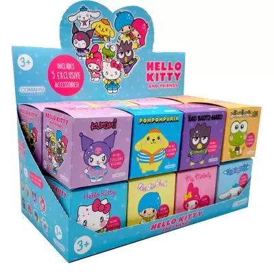 Caixa de figuras colecionáveis Hello Kitty and Friends coloridas para crianças com personagens e acessórios