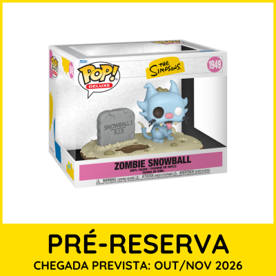 Figura Vinil Zombie Snowball The Simpsons POP Deluxe em caixa com lápide cinzenta e base areia