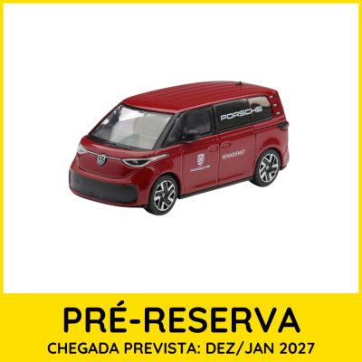 Miniatura de carrinha Volkswagen vermelha com logo Porsche