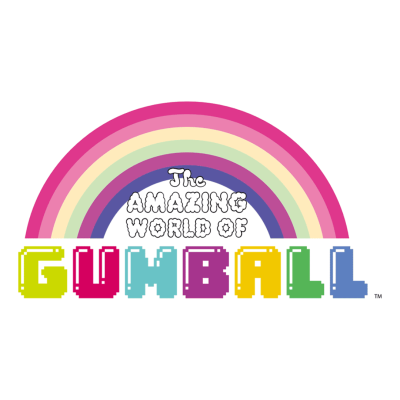 Logotipo colorido com arco-íris e texto The AMAZING WORLD OF GUMBALL