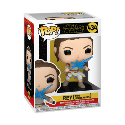 Funko Pop! Rey com duas sabres de luz da Star Wars na caixa