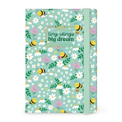 Capa de diário floral com abelhas e texto