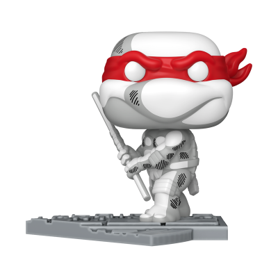 Figura Funko Pop Raphael das Tartarugas Ninja com máscara vermelha e bastão