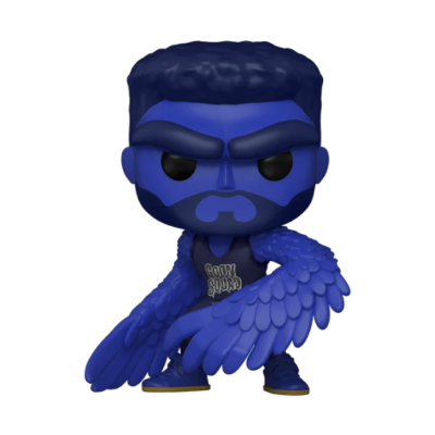 Figura Funko Pop azul com asas e texto GOON SQUAD