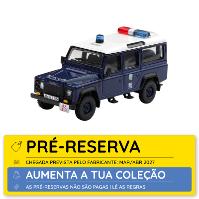 Miniatura de viatura policial Land Rover Defender azul e branco