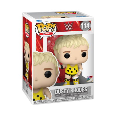 Funko Pop! WWE figura de vinil Dusty Rhodes em caixa com fundo vermelho