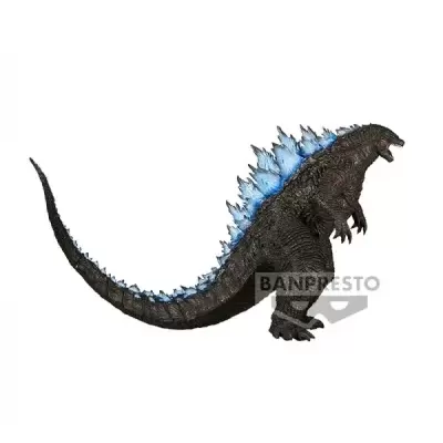 Figura colecionável de Godzilla com espinhas azuis em fundo branco