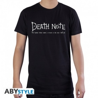 T-shirt preta DEATH NOTE com texto branco em modelo