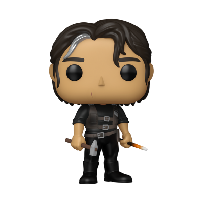Figura colecionável Funko Pop masculina com cabelo castanho e mecha branca segurando martelo e cigarro