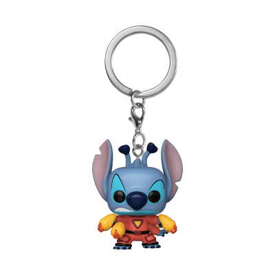 Porta-chaves figura Stitch azul com fato vermelho e luvas amarelas