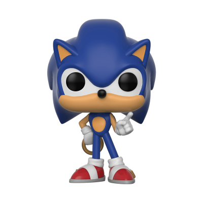 Figura Funko Pop do personagem Sonic azul com luvas brancas e sapatos vermelhos.