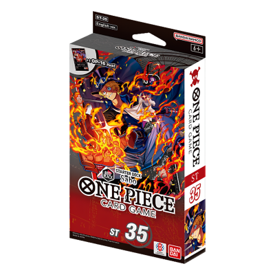 Caixa do jogo de cartas ONE PIECE CARD GAME ST 35 com personagem em chamas